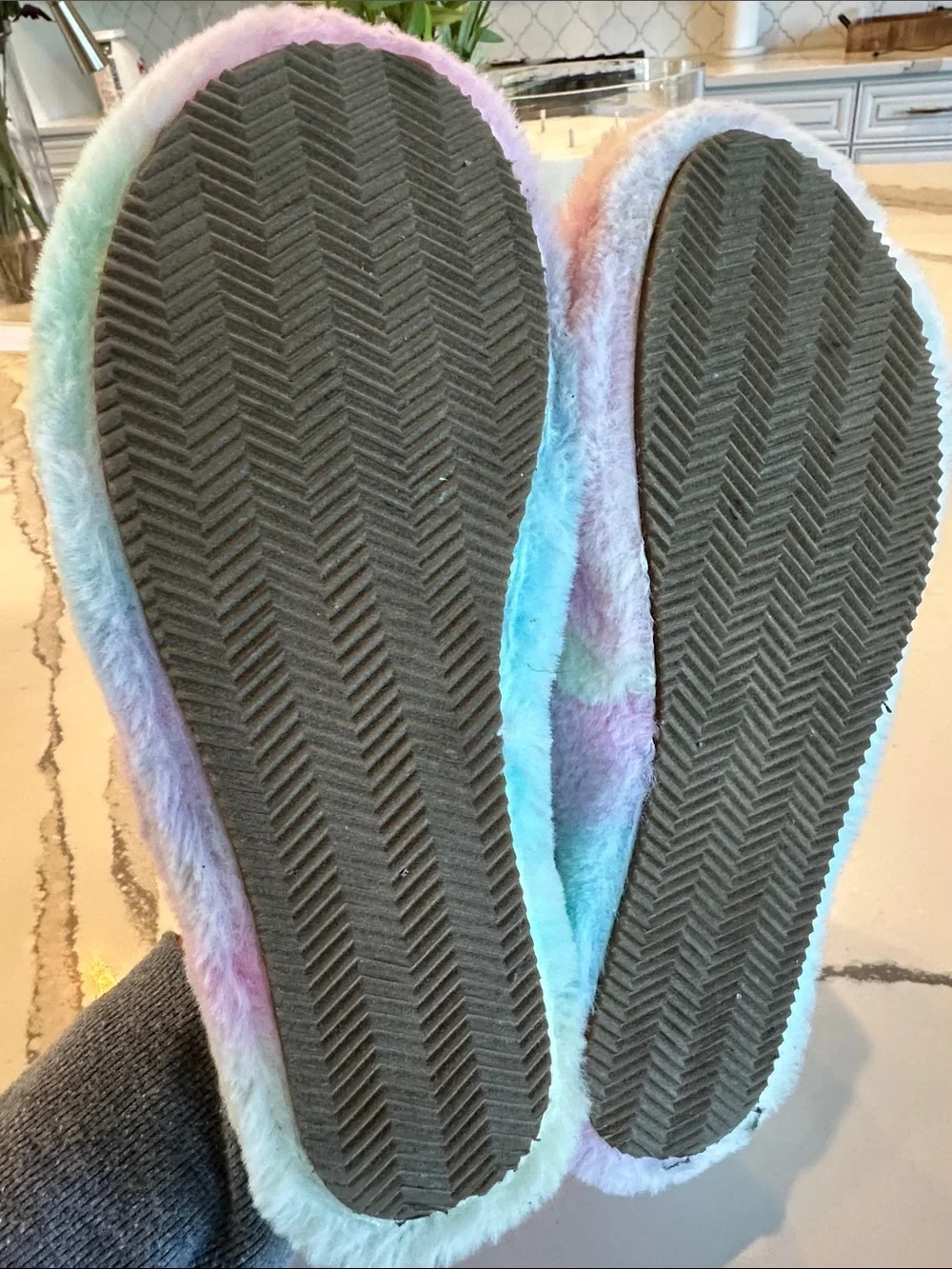 Steve Madden Pastel Rainbow Fuzzy Slip-On Slippers with Pink Heel Strap